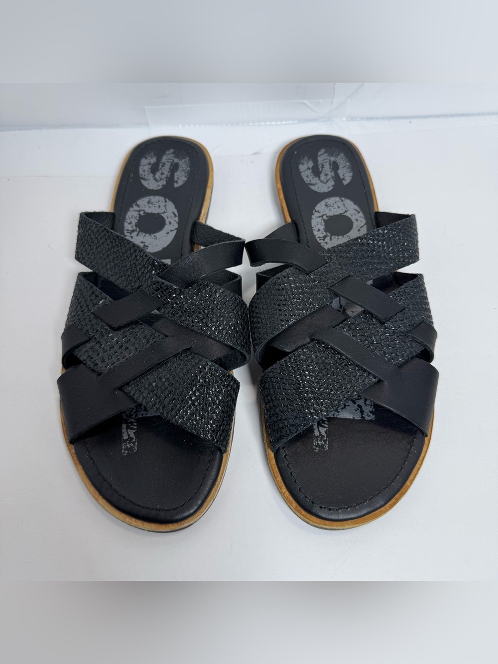 Sorel Women's Black Woven Leather Slide Sandals Flip Flops Size 8.5 NL3205-010 - Picture 2 of 8